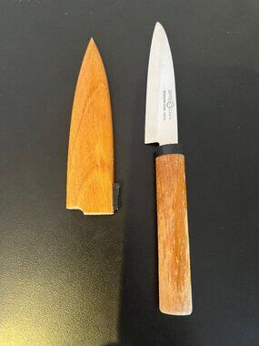 Vintage Joyce Chen Stainless Steel Paring/Sushi Knife with Wood Handle & Sheath
